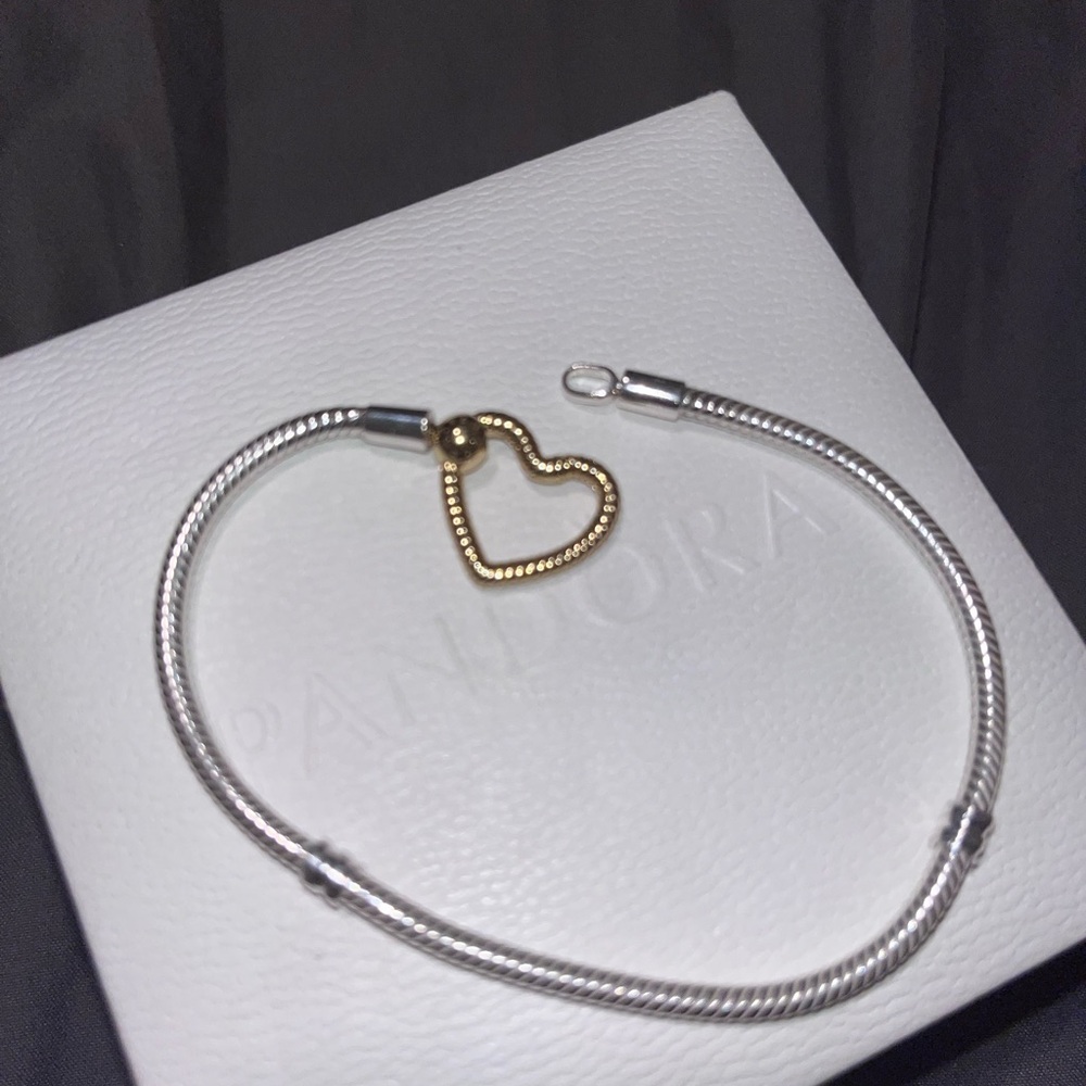 Pandora Silver Bracelet with Gold Heart Accent